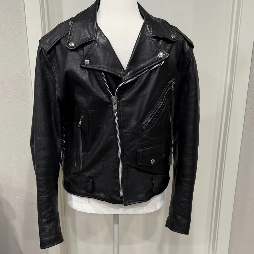 Vintage Excelled Leather Motorcycle Jacket Sz 44 80s 90s Biker Moto Heavyweight